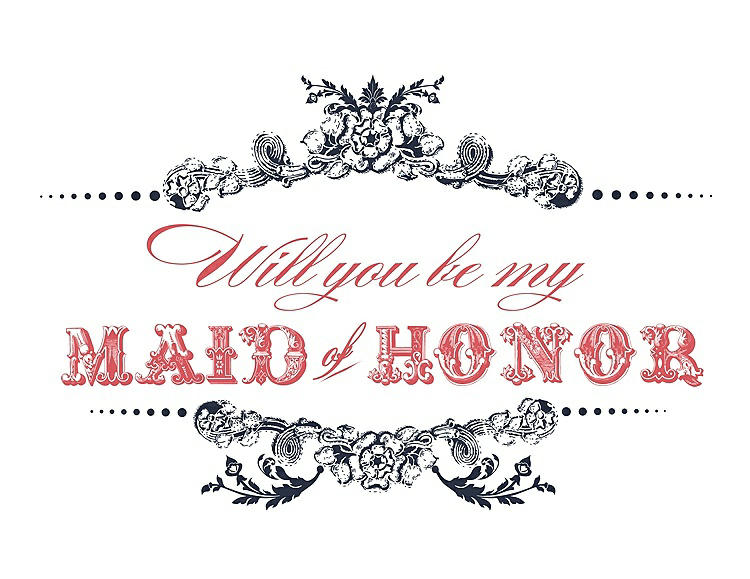 Front View - Midnight Navy & Perfect Coral Will You Be My Maid of Honor Card - Vintage