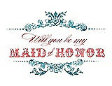 Front View Thumbnail - Niagara & Perfect Coral Will You Be My Maid of Honor Card - Vintage