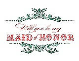 Front View Thumbnail - Pine Green & Perfect Coral Will You Be My Maid of Honor Card - Vintage