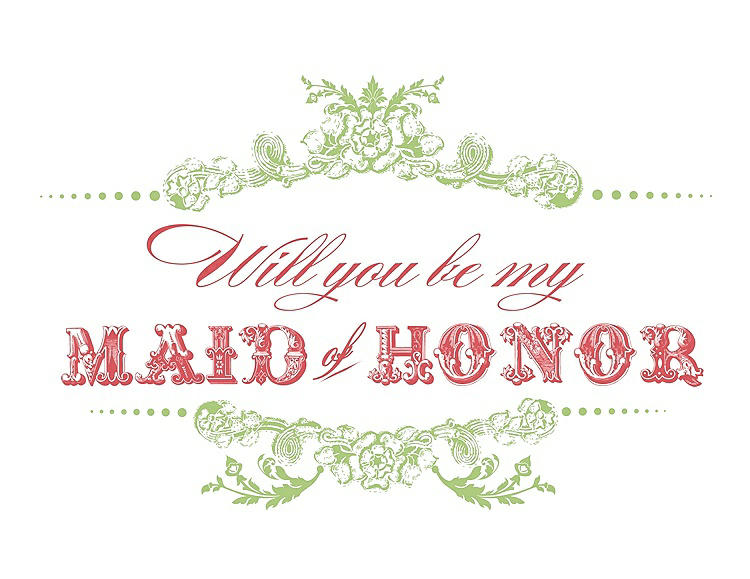 Front View - Pistachio & Perfect Coral Will You Be My Maid of Honor Card - Vintage