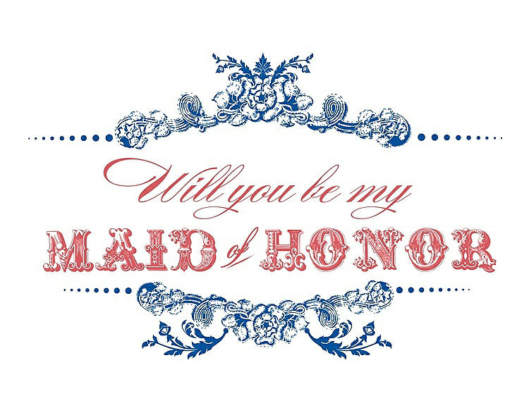 Front View - Royal Blue & Perfect Coral Will You Be My Maid of Honor Card - Vintage