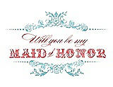 Front View Thumbnail - Spa & Perfect Coral Will You Be My Maid of Honor Card - Vintage