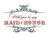 Front View Thumbnail - Teal & Perfect Coral Will You Be My Maid of Honor Card - Vintage