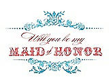 Front View Thumbnail - Turquoise & Perfect Coral Will You Be My Maid of Honor Card - Vintage