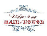 Front View Thumbnail - Windsor Blue & Perfect Coral Will You Be My Maid of Honor Card - Vintage