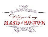 Front View Thumbnail - Wood Violet & Perfect Coral Will You Be My Maid of Honor Card - Vintage