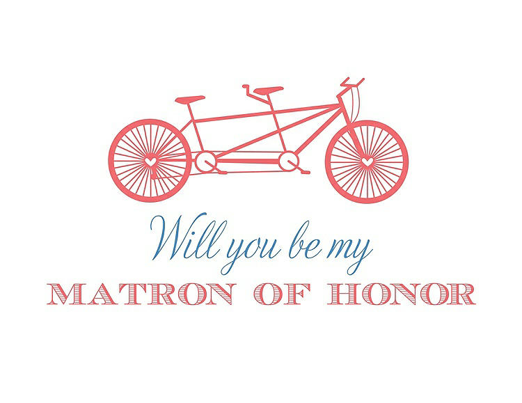 Front View - Coral & Cornflower Will You Be My Matron of Honor Card - Bike