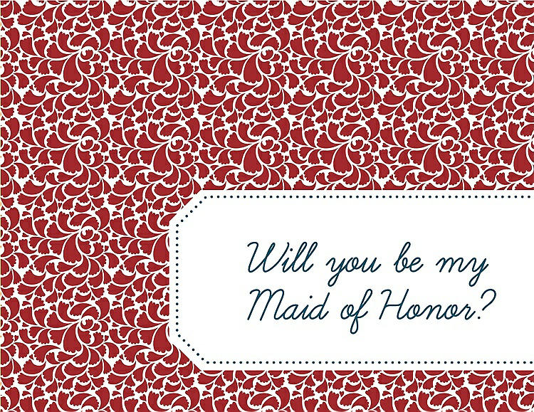Front View - Ribbon Red & Peacock Teal Will You Be My Maid of Honor Card - Petal