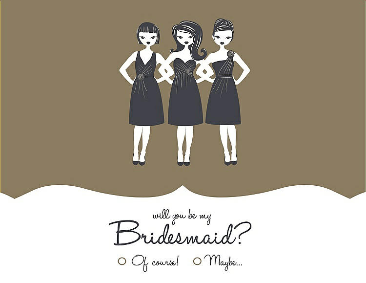 Front View - Antique Gold & Ebony Will You Be My Bridesmaid Card - Girls Checkbox