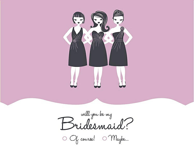 Front View - Hyacinth (iridescent Taffeta) & Ebony Will You Be My Bridesmaid Card - Girls Checkbox