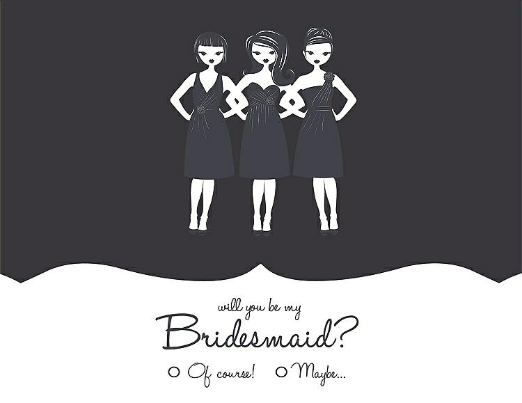 Front View - Black & Ebony Will You Be My Bridesmaid Card - Girls Checkbox
