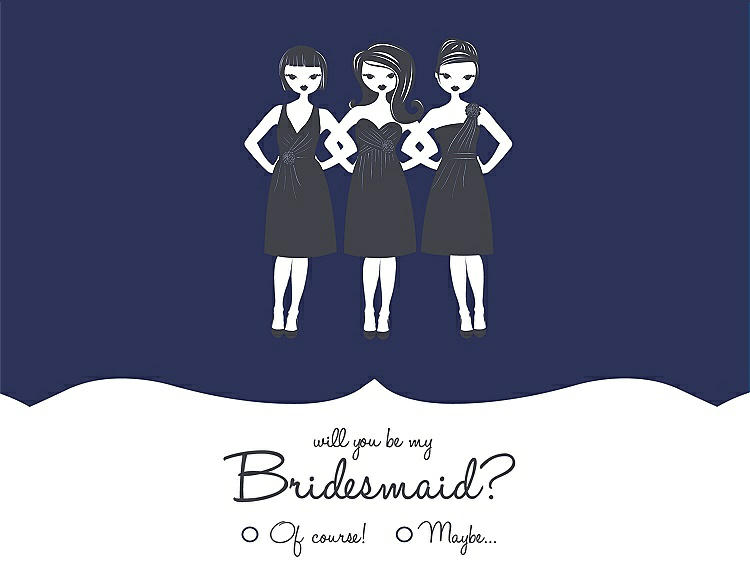 Front View - Blueberry & Ebony Will You Be My Bridesmaid Card - Girls Checkbox