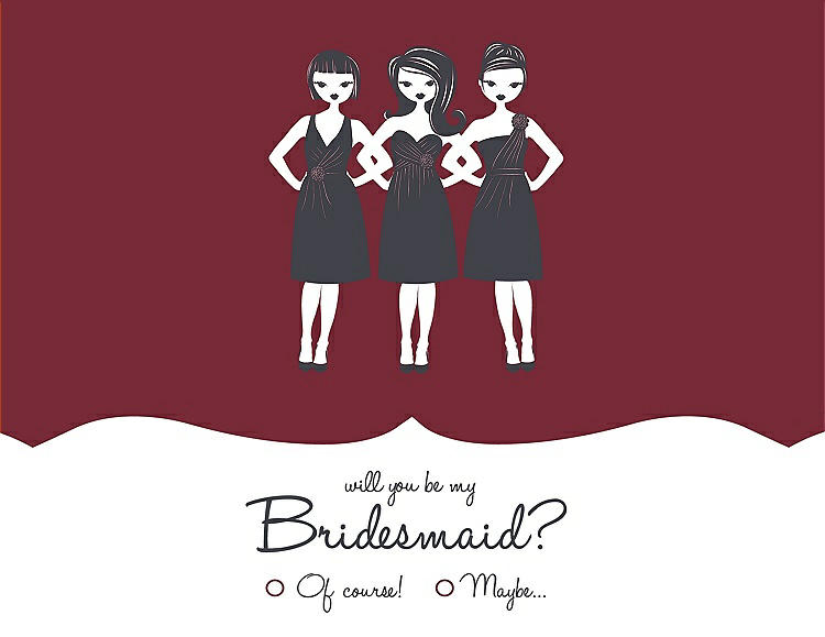 Front View - Burgundy & Ebony Will You Be My Bridesmaid Card - Girls Checkbox