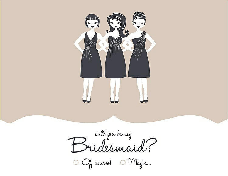 Front View - Cameo & Ebony Will You Be My Bridesmaid Card - Girls Checkbox