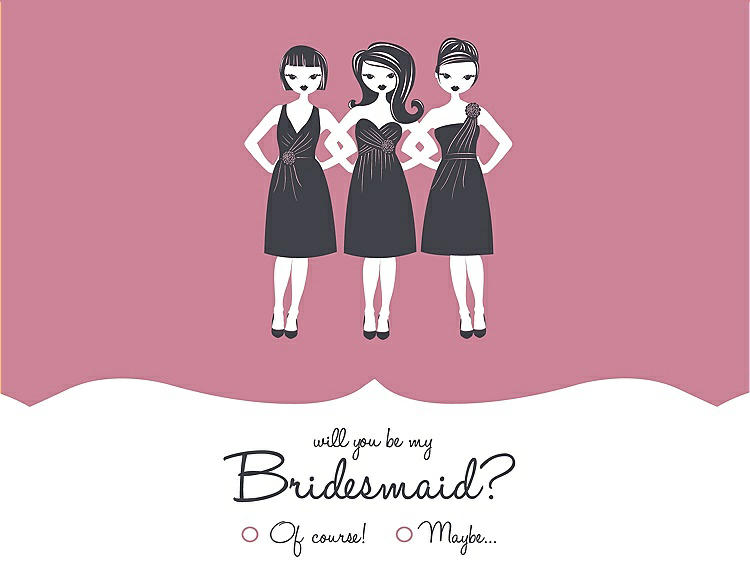 Front View - Carnation & Ebony Will You Be My Bridesmaid Card - Girls Checkbox