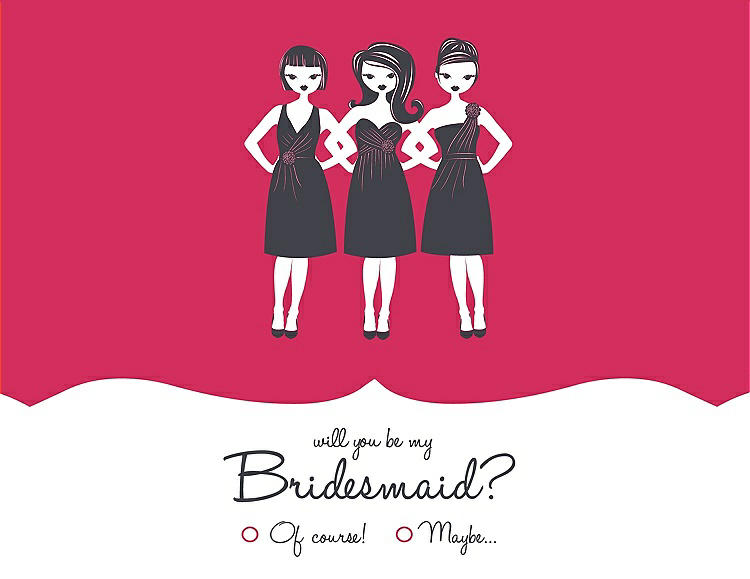 Front View - Pantone Honeysuckle & Ebony Will You Be My Bridesmaid Card - Girls Checkbox