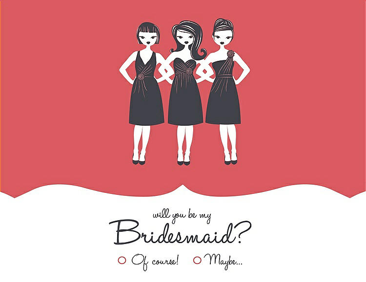 Front View - Perfect Coral & Ebony Will You Be My Bridesmaid Card - Girls Checkbox