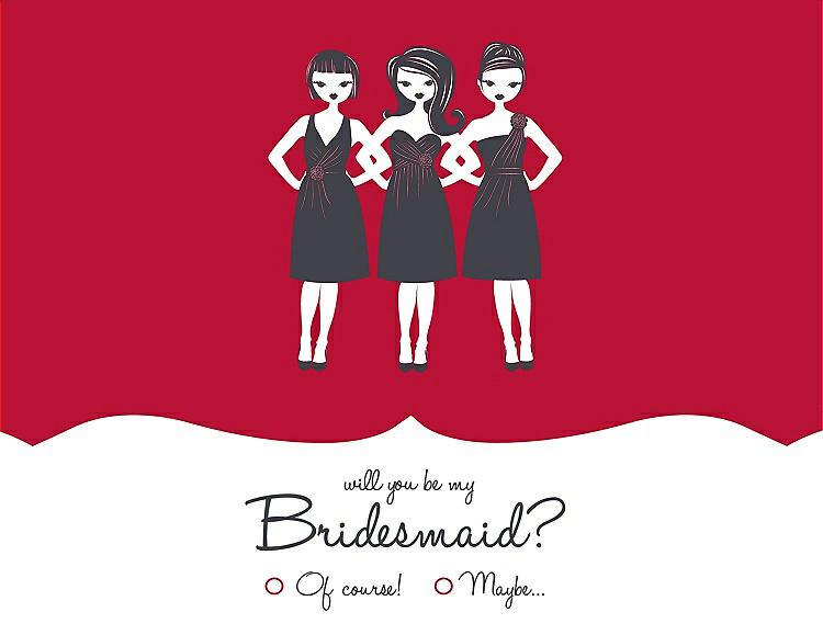 Front View - Flame & Ebony Will You Be My Bridesmaid Card - Girls Checkbox
