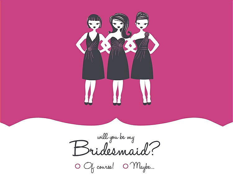 Front View - Fuchsia & Ebony Will You Be My Bridesmaid Card - Girls Checkbox