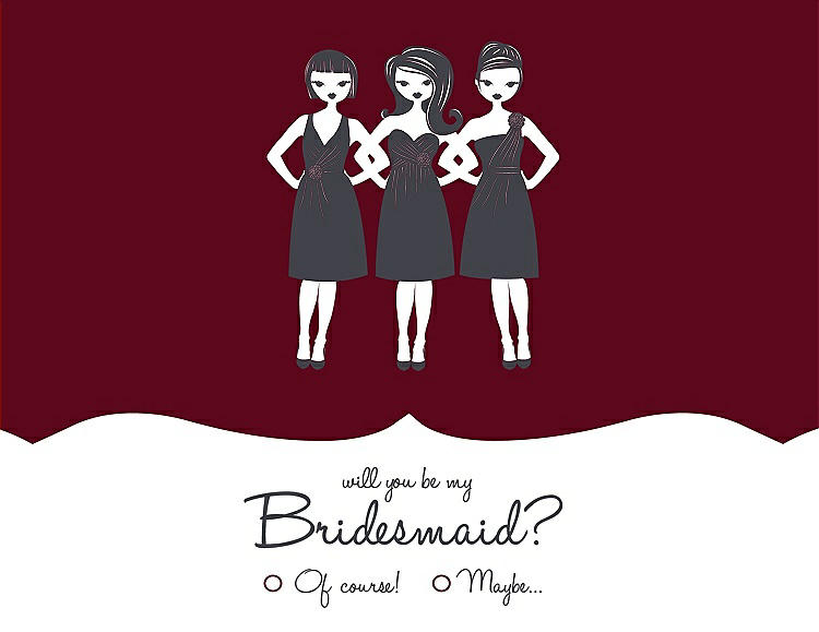 Front View - Garnet & Ebony Will You Be My Bridesmaid Card - Girls Checkbox