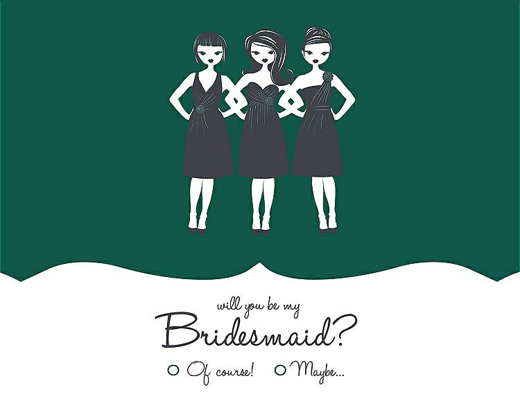 Front View - Hunter Green & Ebony Will You Be My Bridesmaid Card - Girls Checkbox