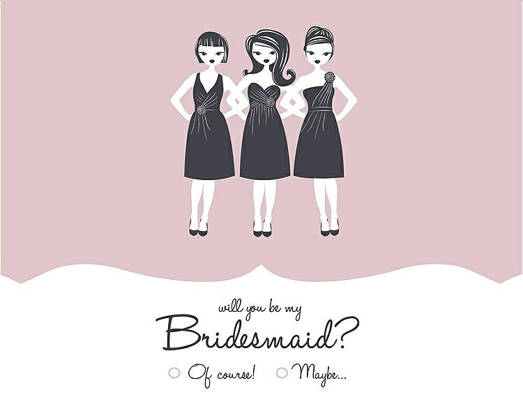 Front View - Ice Pink & Ebony Will You Be My Bridesmaid Card - Girls Checkbox