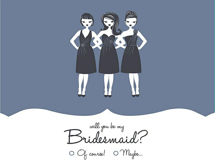 Front View - Larkspur Blue & Ebony Will You Be My Bridesmaid Card - Girls Checkbox