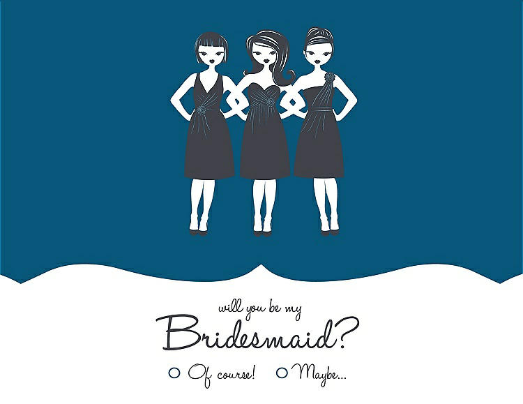 Front View - Ocean Blue & Ebony Will You Be My Bridesmaid Card - Girls Checkbox