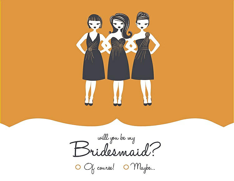 Front View - Orange Crush & Ebony Will You Be My Bridesmaid Card - Girls Checkbox