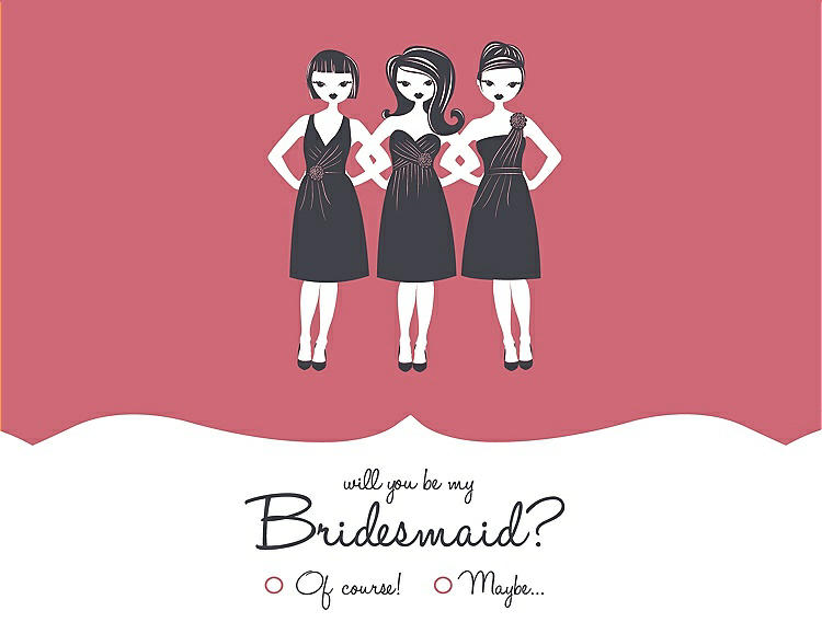 Front View - Papaya & Ebony Will You Be My Bridesmaid Card - Girls Checkbox