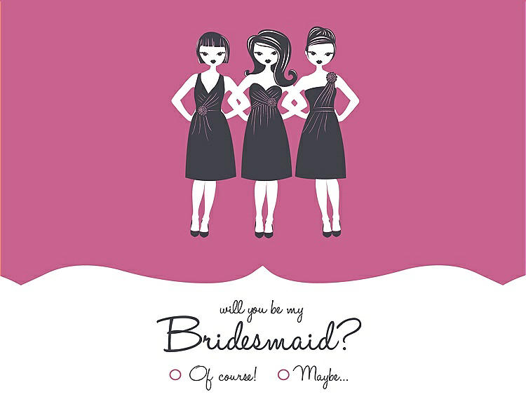 Front View - Pretty In Pink & Ebony Will You Be My Bridesmaid Card - Girls Checkbox