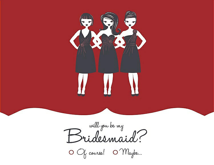 Front View - Ribbon Red & Ebony Will You Be My Bridesmaid Card - Girls Checkbox