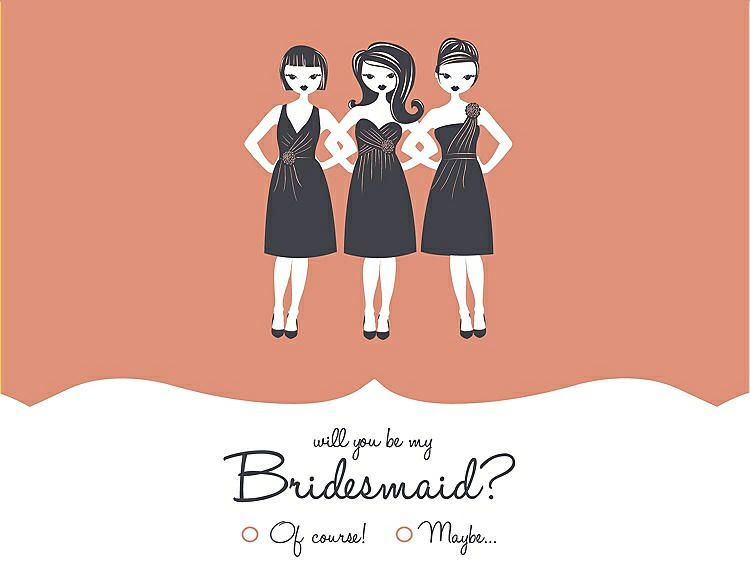 Front View - Tangerine & Ebony Will You Be My Bridesmaid Card - Girls Checkbox