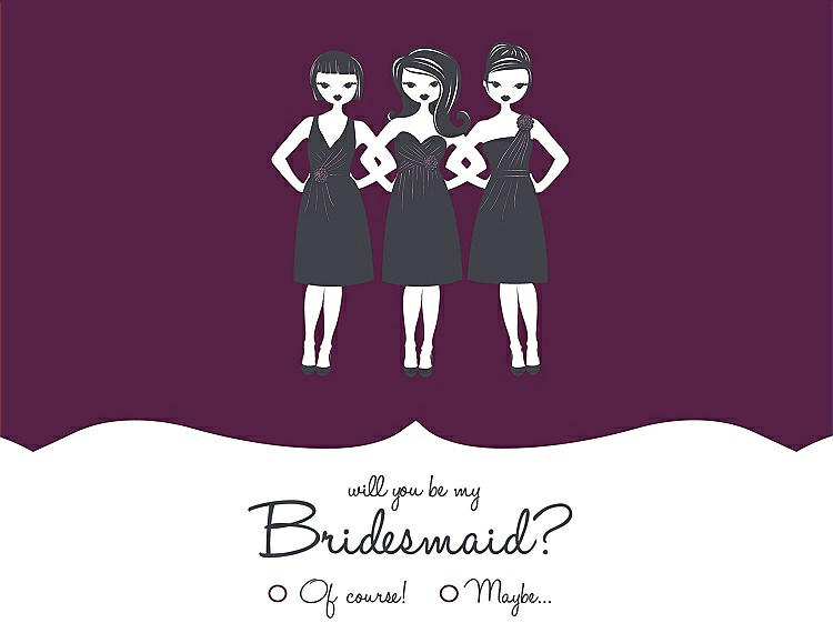 Front View - Wild Berry & Ebony Will You Be My Bridesmaid Card - Girls Checkbox
