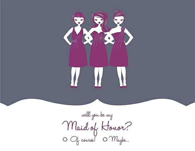 Front View - Blue Steel & Persian Plum Will You Be My Maid of Honor Card - Girls Checkbox
