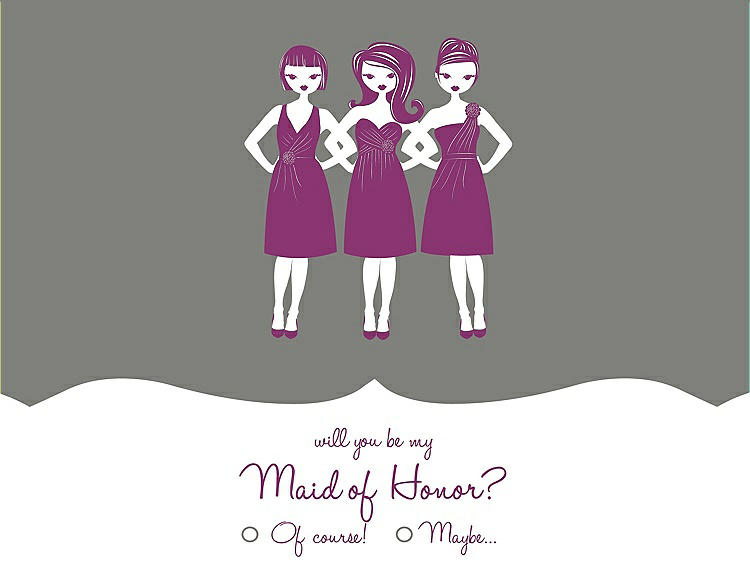 Front View - Charcoal Gray & Persian Plum Will You Be My Maid of Honor Card - Girls Checkbox