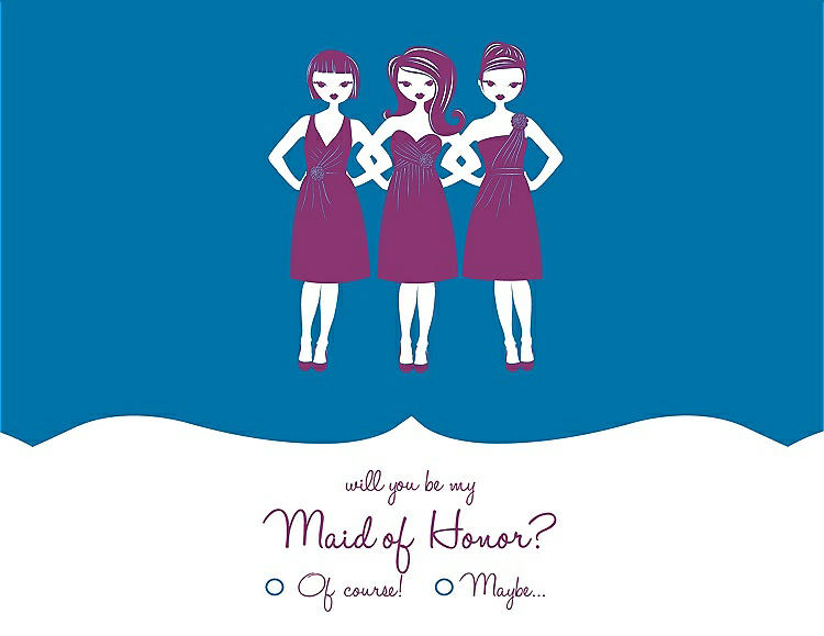Front View - Cerulean & Persian Plum Will You Be My Maid of Honor Card - Girls Checkbox