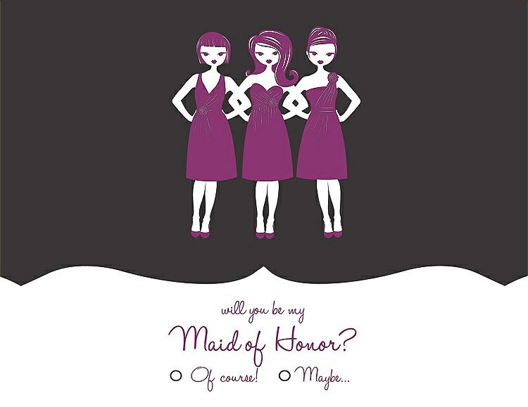 Front View - Graphite & Persian Plum Will You Be My Maid of Honor Card - Girls Checkbox
