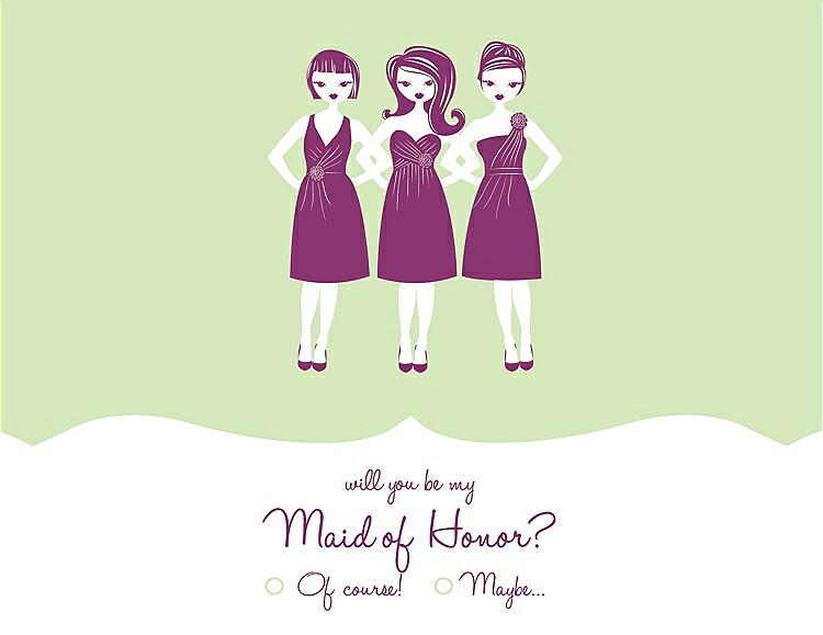 Front View - Honey Dew & Persian Plum Will You Be My Maid of Honor Card - Girls Checkbox