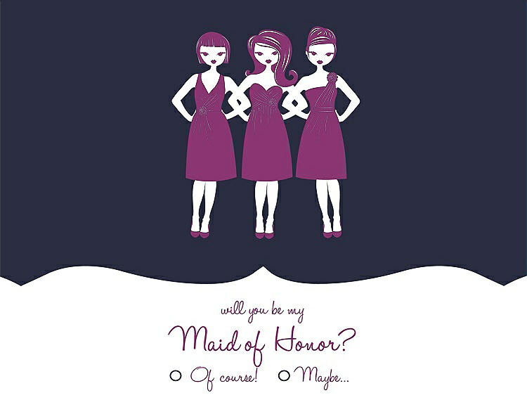 Front View - Navy Blue & Persian Plum Will You Be My Maid of Honor Card - Girls Checkbox