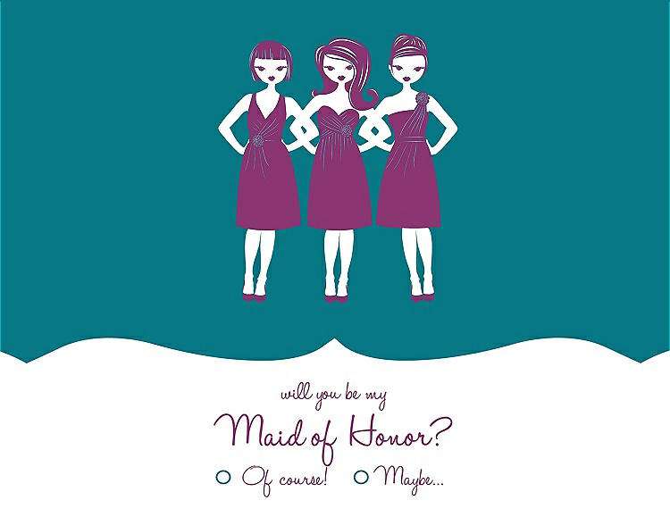 Front View - Oasis & Persian Plum Will You Be My Maid of Honor Card - Girls Checkbox