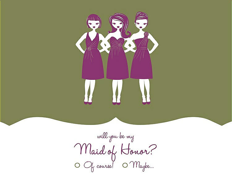 Front View - Olive & Persian Plum Will You Be My Maid of Honor Card - Girls Checkbox