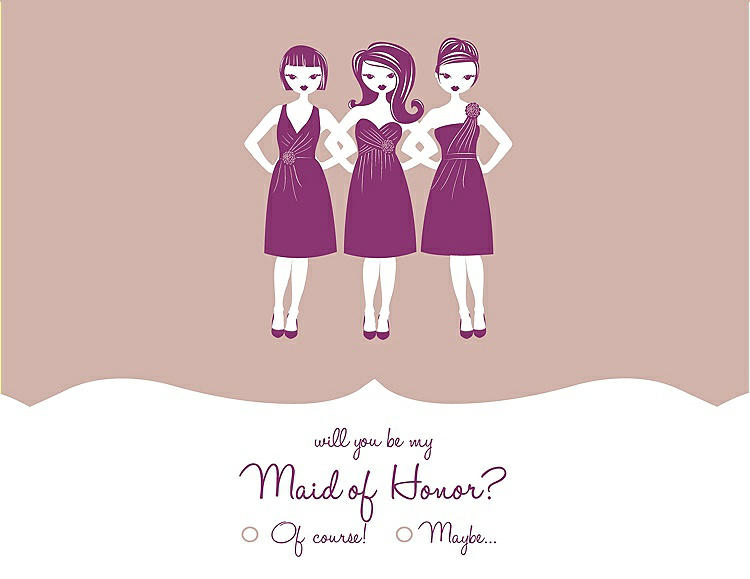 Front View - Pearl Pink & Persian Plum Will You Be My Maid of Honor Card - Girls Checkbox