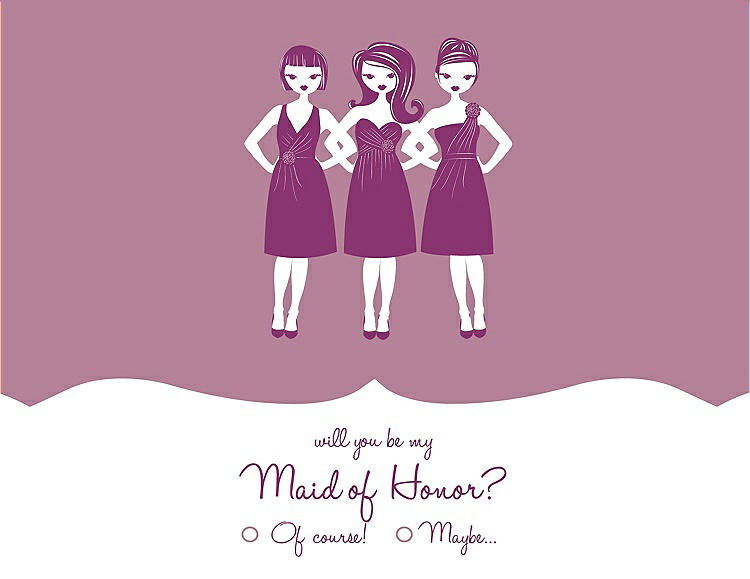 Front View - Rosebud & Persian Plum Will You Be My Maid of Honor Card - Girls Checkbox
