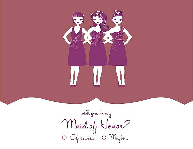 Front View - Spanish Rose & Persian Plum Will You Be My Maid of Honor Card - Girls Checkbox