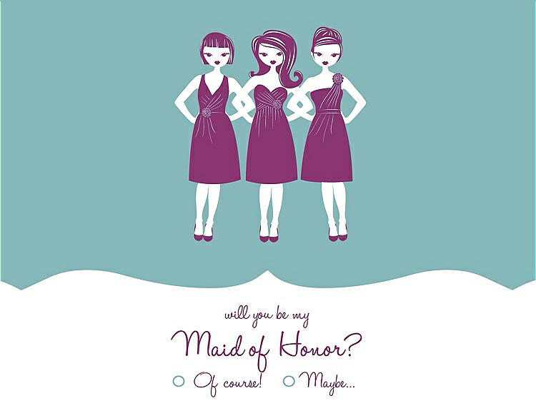 Front View - Seaside & Persian Plum Will You Be My Maid of Honor Card - Girls Checkbox