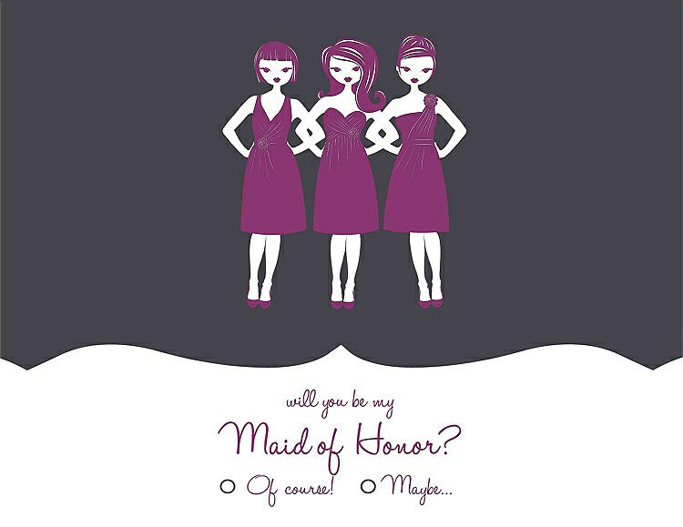 Front View - Stormy & Persian Plum Will You Be My Maid of Honor Card - Girls Checkbox