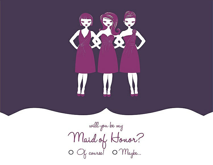 Front View - Violet & Persian Plum Will You Be My Maid of Honor Card - Girls Checkbox