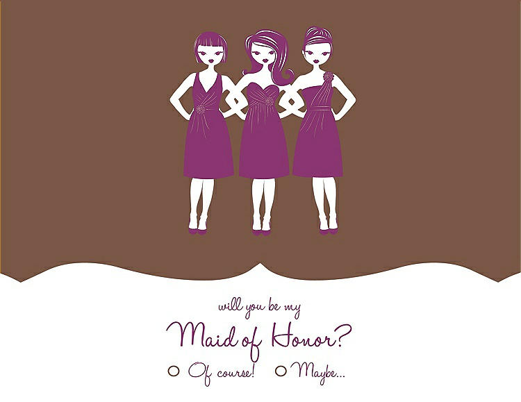 Front View - Almond & Persian Plum Will You Be My Maid of Honor Card - Girls Checkbox