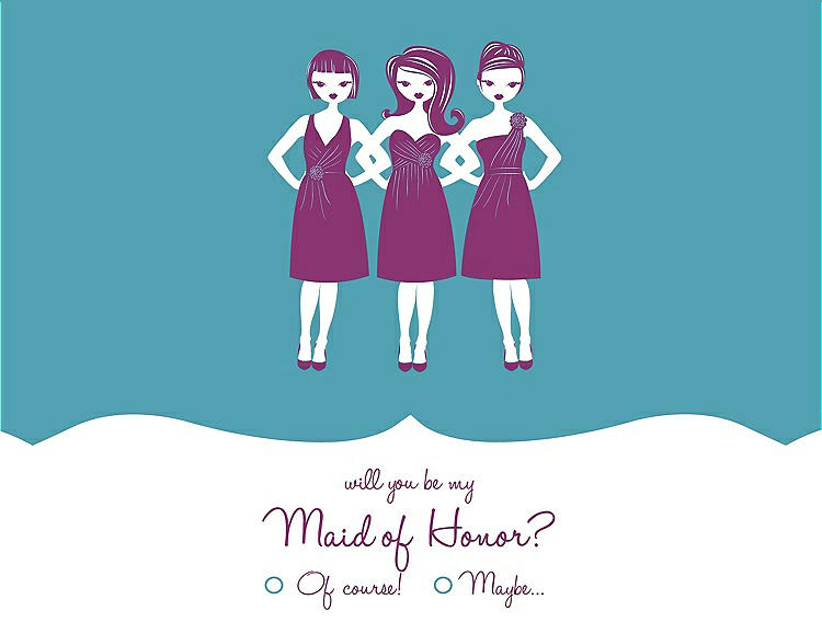 Front View - Aquamarine & Persian Plum Will You Be My Maid of Honor Card - Girls Checkbox